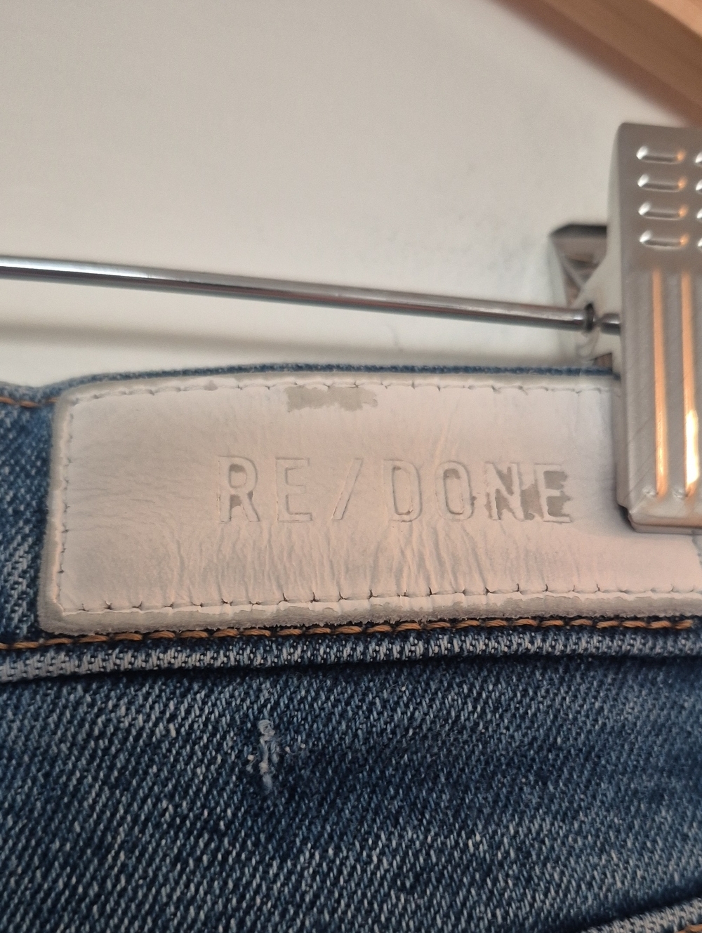 RE/DONE Salvage High Rise Straight Leg Crop Jeans Blue Wash Button Fly Size 30 - Picture 5 of 8